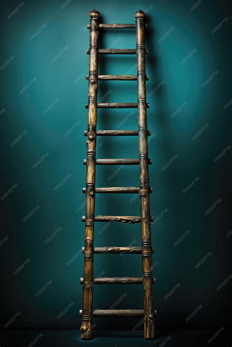 Premium AI Image | Vintage wooden staircase on a turquoise wall background