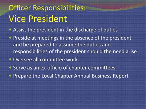 Roles and responsibilities of vice president