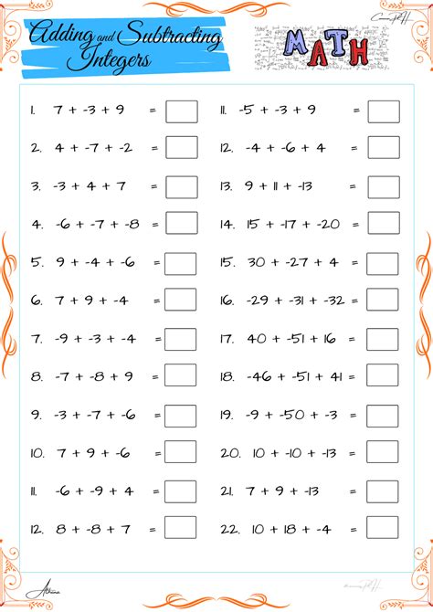 Grade 6 Math Activity | Addition And Subtraction Integers