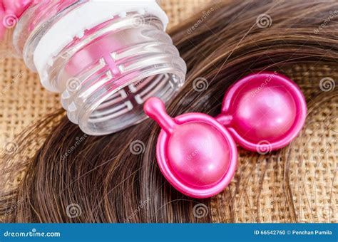 Hair Vitamin Serum Capsule With Damaged Hair. Stock Photo - Image of ...