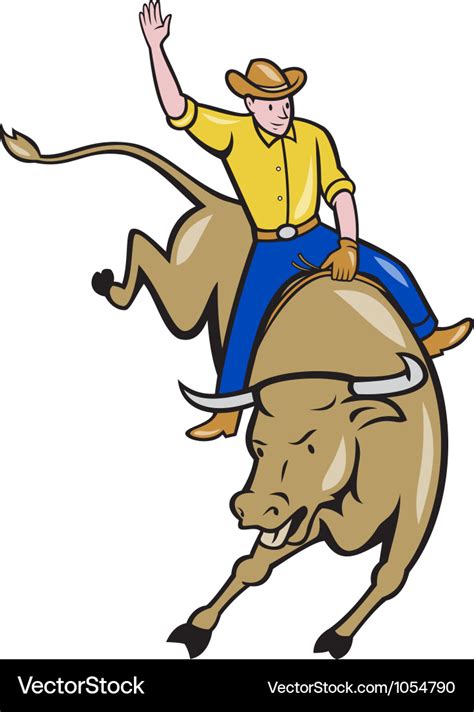 Rodeo Cowboy Bull Riding Cartoon Royalty Free Vector Image