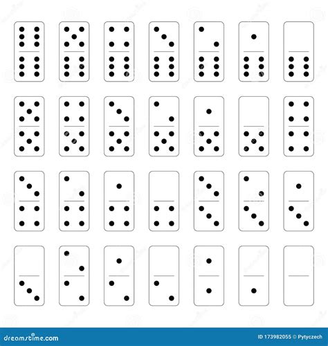 Domino Set of 28 Tiles. White Pieces with Black Dots Stock Vector ...