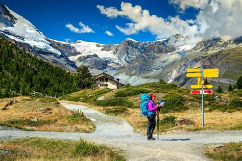 Alpine Hiking Trails with Hikers,Zermatt,Switzerland,Europe Stock Image - Image of extreme ...