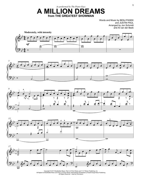 The Piano Guys "A Million Dreams (from The Greatest Showman)" Sheet ...