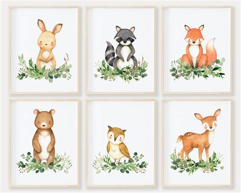 Watercolor Woodland Nursery Decor Printable Wall Art Set of 6 | Etsy