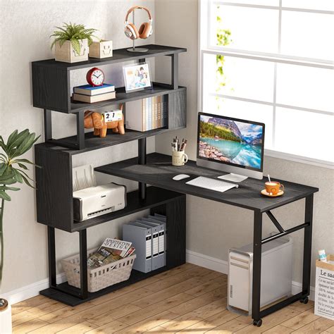 Buy Tribesigns Rotating Computer Desk with 5 Shelves Bookshelf, Modern ...