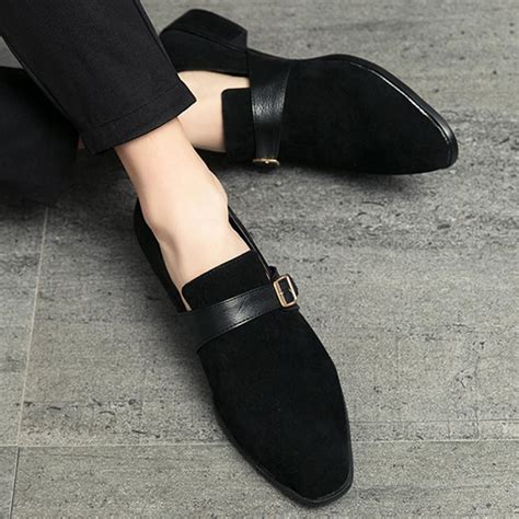 Black Suede Monk Strap Mens Loafers Prom Flats Dress Shoes ...