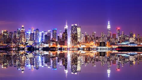 Wallpaper Manhattan New York City USA river night time 2560x1440