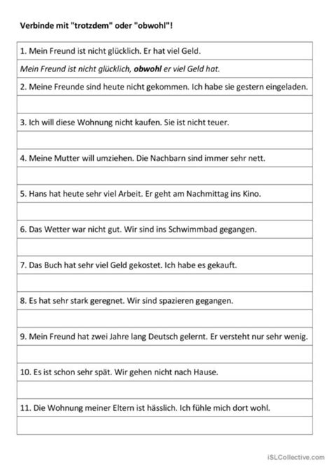 33 Obwohl Deutsch DAF Arbeitsblätter pdf & doc