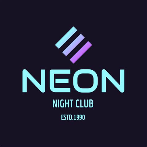 neon club logo with the word neon on it in blue and purple colors ...