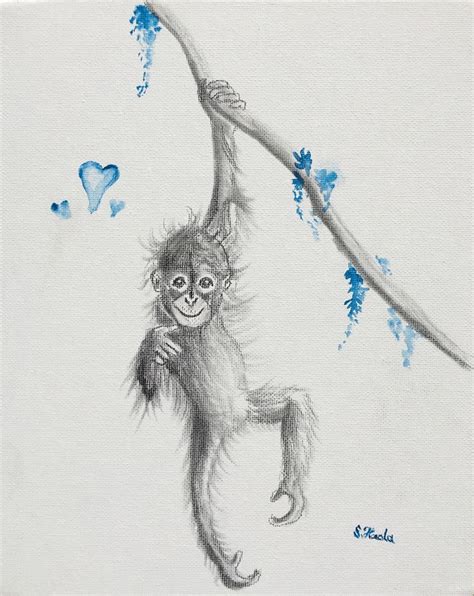 Baby Monkey hanging from a tree | Monkey tattoos, Monkey drawing ...