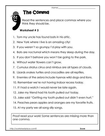 Comma-Worksheet-3 Worksheets