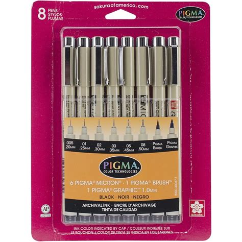 Micron Pigma Pens Black 8 Piece Set 30067 | artcovecrafts.com