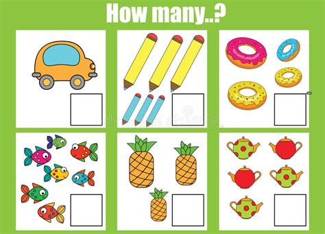 Counting Educational Children Game, Kids Activity Worksheet. How Many Objects Task Stock Vector ...