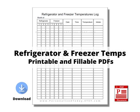 Printable Refrigerator and Freezer Temperatures Log Print and Write and Fillable PDF Digital ...