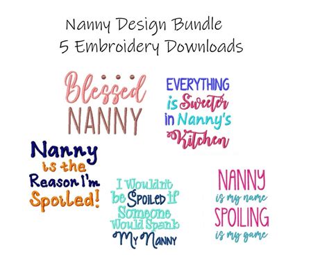 DIGITAL DOWNLOAD BUNDLE 5 Nanny Embroidery Designs Some 4x4 and Some ...