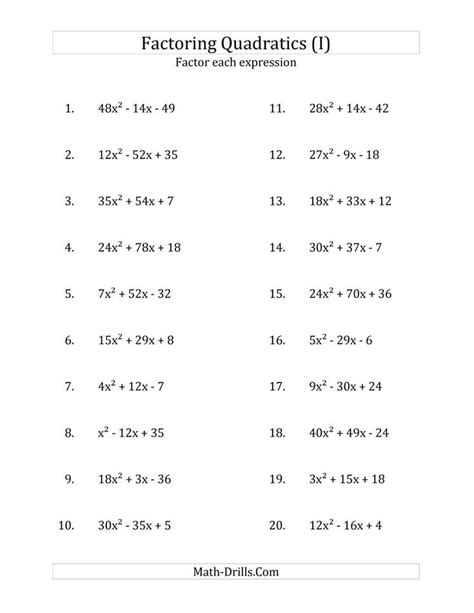 The Factoring Quadratic Expressions with 'a' Coefficients up to 81 (I ...