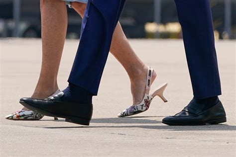 Jill Biden Blooms in Floral Heels & Sky Blue Dress With Pres. Biden – Footwear News