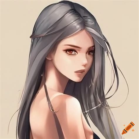 Anime style portrait of a young australian woman with grey hair
