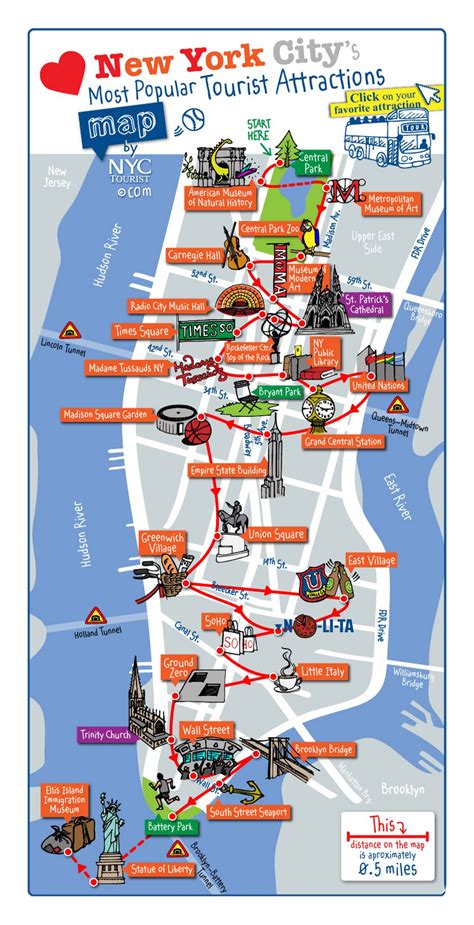 Detailed map of most popular tourist attractions of Manhattan, NYC | New York | New York state ...