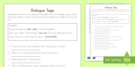 Dialogue Tags Activity - ELA Resource - Twinkl