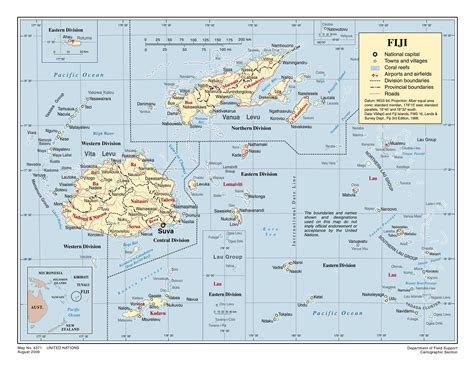 Large political and administrative map of Fiji with roads, cities and ...