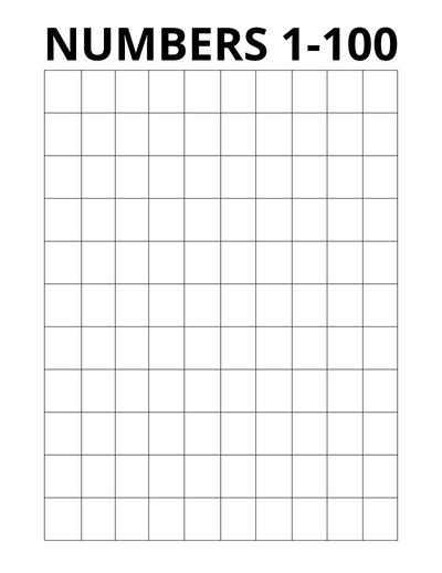 Hundreds Chart Blank Printable