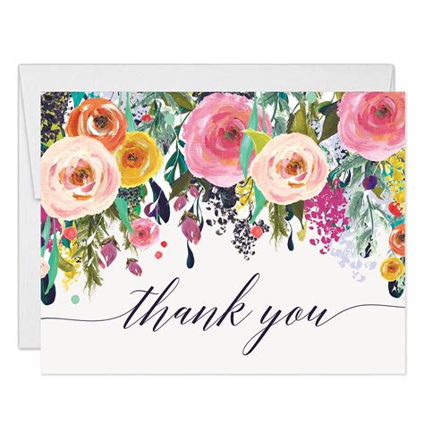 Colorful Flowers Thank You Cards with Envelopes ( Pack of 50 ) Blank Vibrant Thank You Notes Any ...