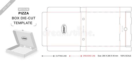 Medium Pizza Box Die Cut Template Stock Vector - Illustration of design, isolated: 274510133