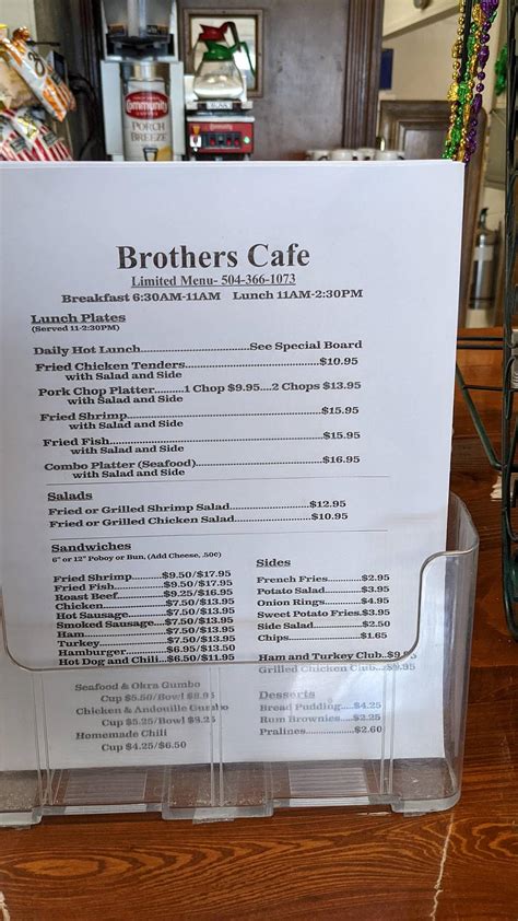 Menu at Brothers “Ole New Orleans” Cafe, Harvey