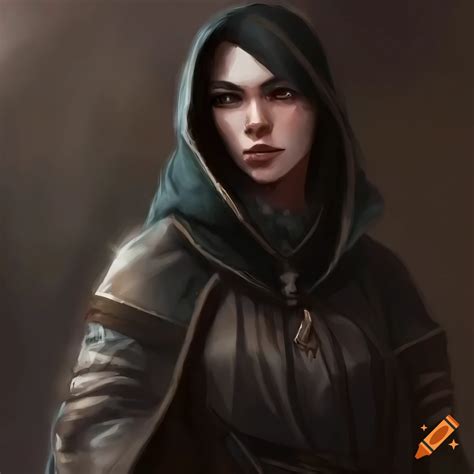Detailed portrait of a serious female dnd rogue with black hair on Craiyon