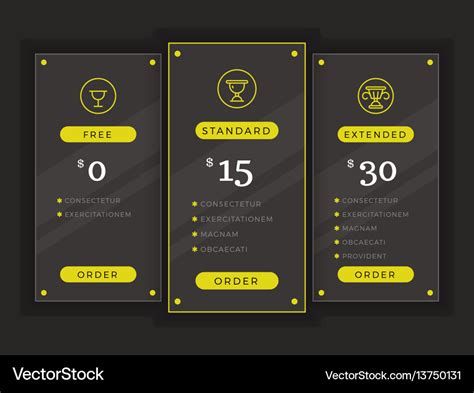 Pricing table comparison chart template Royalty Free Vector