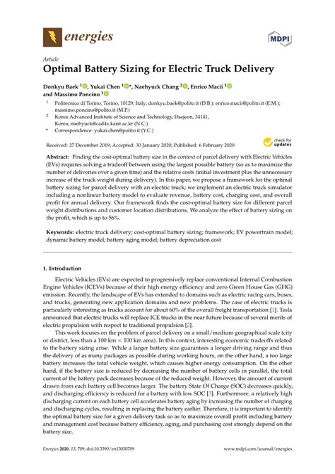 (PDF) Optimal Battery Sizing for Electric Truck Delivery