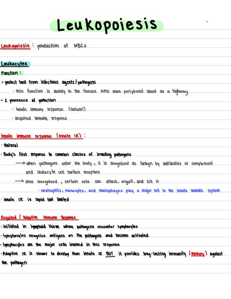 Leukopoiesis Notes - Leukopoiesis Leukopoiesis : production of WBCS Leukocytes Function ...