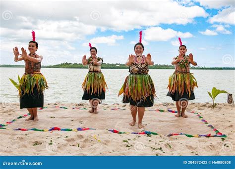 Dancers South Pacific. Young Men Dressed With Typical Dresses Made From Nature Dancing ...