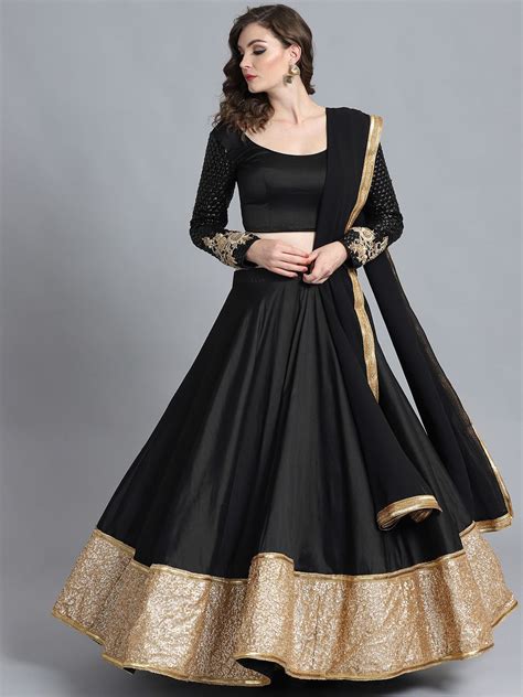 Bollywood Vogue Black Sequinned Made To Measure Umbrella Lehenga & Blouse With Dupatta #Lehenga ...