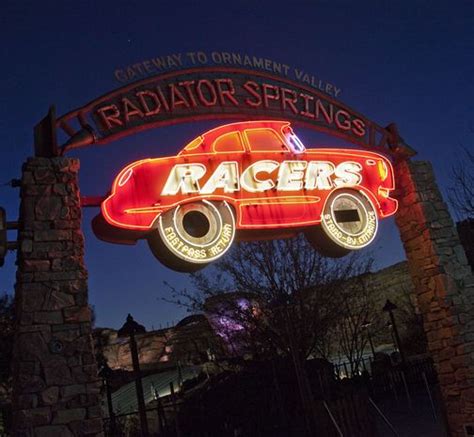 The Beautiful Radiator Springs Racers Sign at Night! in 2024 | Disney ...