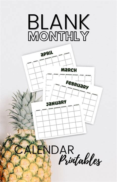 12 Month Printable Blank Calendar Monthly Calendar Printable 12 Month ...