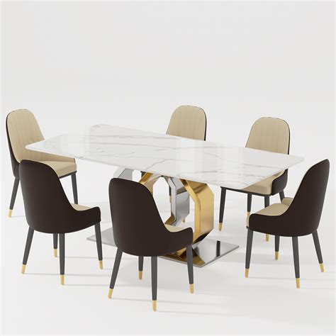 Contemporary Faux Marble Dining Room Sets for4/6