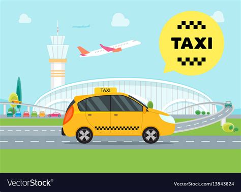 Cartoon airport taxi service car Royalty Free Vector Image