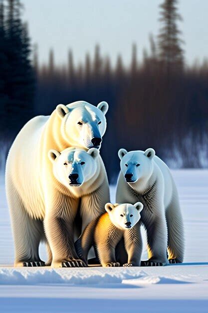 Premium Photo | Polar bear mother with cubs