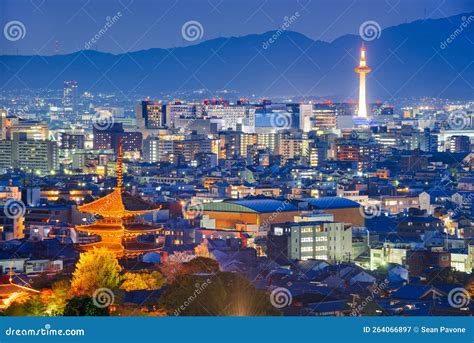 Kyoto, Japan Skyline and Towers at Dusk Stock Image - Image of hokanji ...