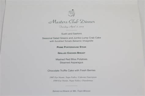 Lot Detail - 2003 Masters Past-Champions Dinner Menu Featuring Photo of ...