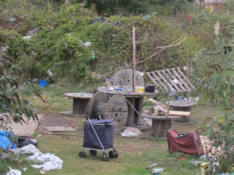 Improvised table, chairs and shelter on... © David Hawgood :: Geograph Britain and Ireland