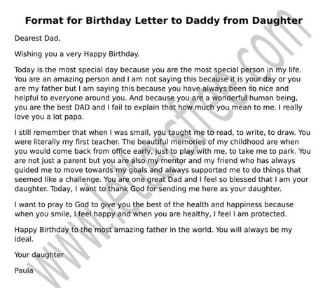 sample Birthday Letter to Dad from Daughter, Father Day Letter | Birthday message to dad ...