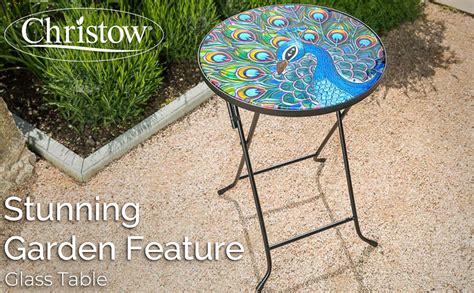 CHRISTOW Bistro Table Glass Top Round Folding Garden Patio Decoration Plant Stand (Painted ...
