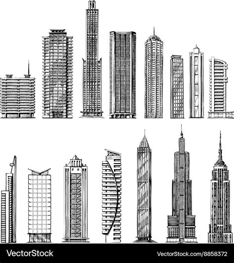 City hand drawn sketch skyscrapers Royalty Free Vector Image