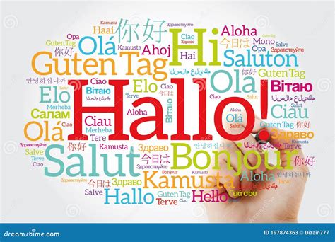 Hallo Hello Greeting in German Word Cloud in Different Languages of the World, Background ...