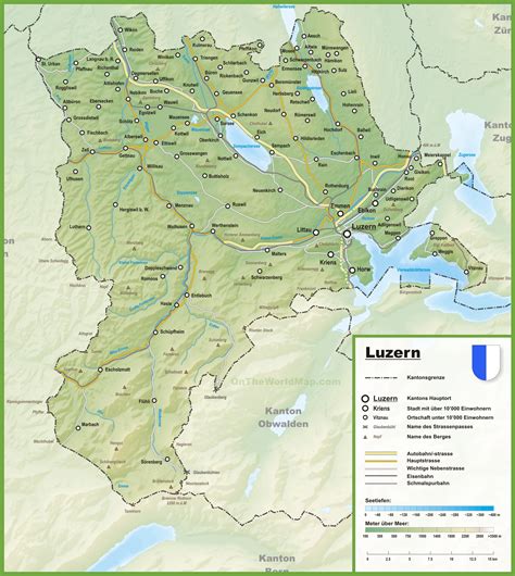 Canton of Lucerne map with cities and towns
