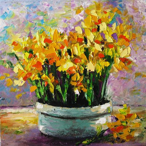 Textured painting Oil knife painting on canvas Daffodil flower | Painting, Texture painting ...